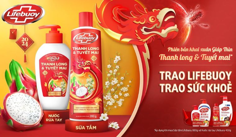 Sữa tắm Lifebuoy phiên bản Tết nay có thêm Thanh Long và Tuyết Mai