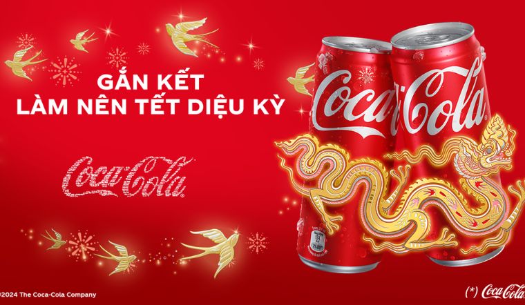 Coca-cola phiên bản Tết 2024 với biểu tượng Rồng Vàng và 100 câu chúc