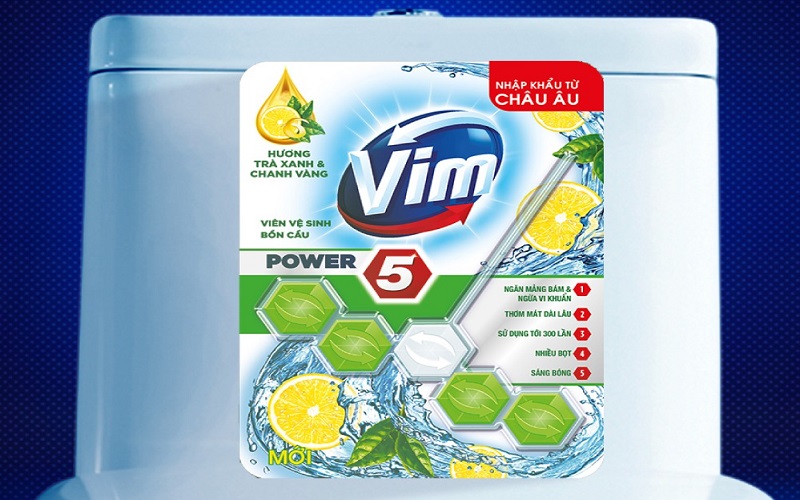 Viên treo bồn cầu VIM Power hương trà xanh và chanh vàng