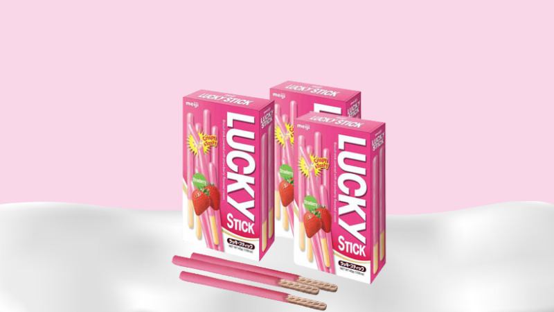 Bánh que Meiji Lucky Stick phủ kem hương dâu