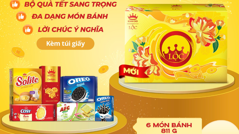 Bộ quà Tết Kinh Đô Lộc màu vàng