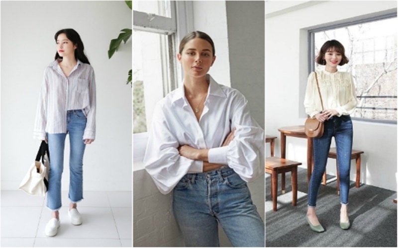 Sơ mi oversize mix cùng quần denim