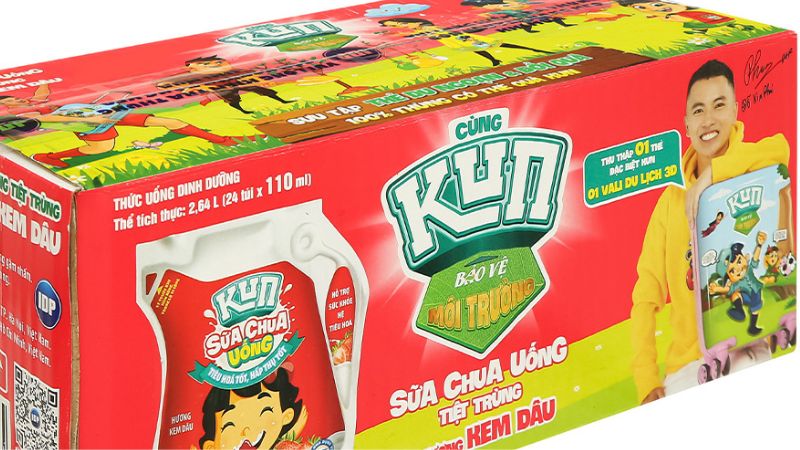 Thùng 24 túi sữa chua uống tiệt trùng hương kem dâu LiF Kun 110ml