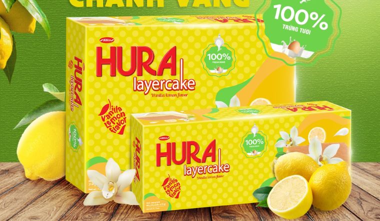 Khám phá bánh bông lan Hura LayerCake hương vani chanh vàng mới