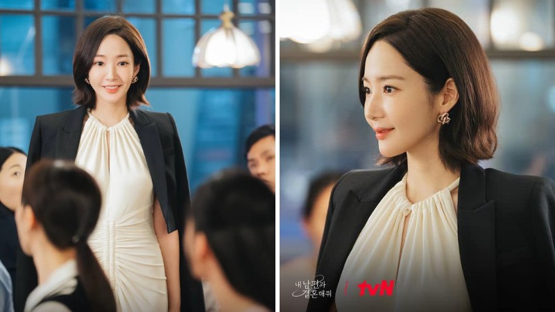 Park Min Young khoe nhan sắc xinh đẹp, quyến rũ trong bộ váy cổ yếm màu trắng kết hợp với blazer dáng lửng