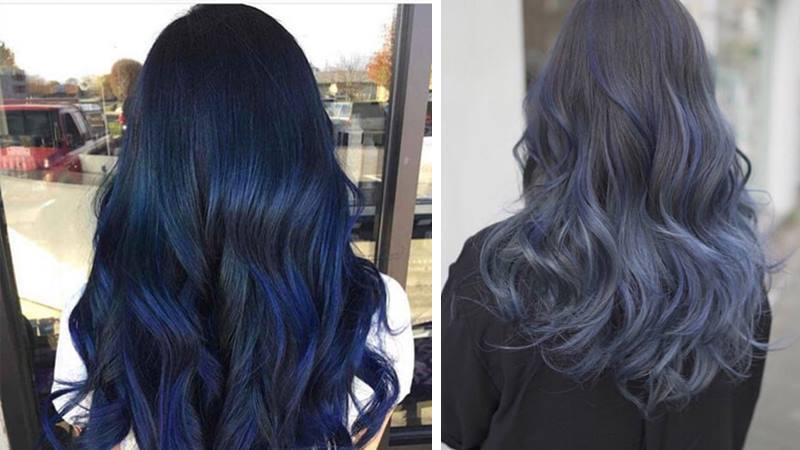 Nhuộm tóc 2 màu nữ xanh dương đen