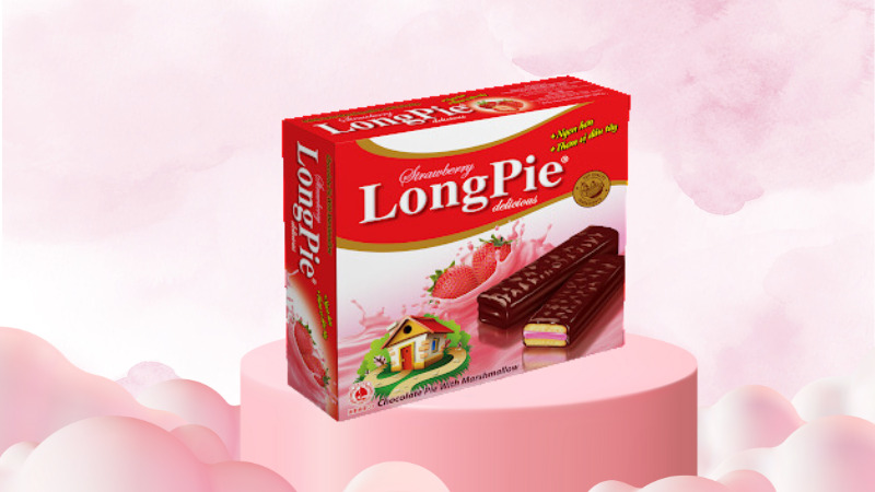 Bánh Longpie Hải Hà kem marshmallow phủ socola hương dâu