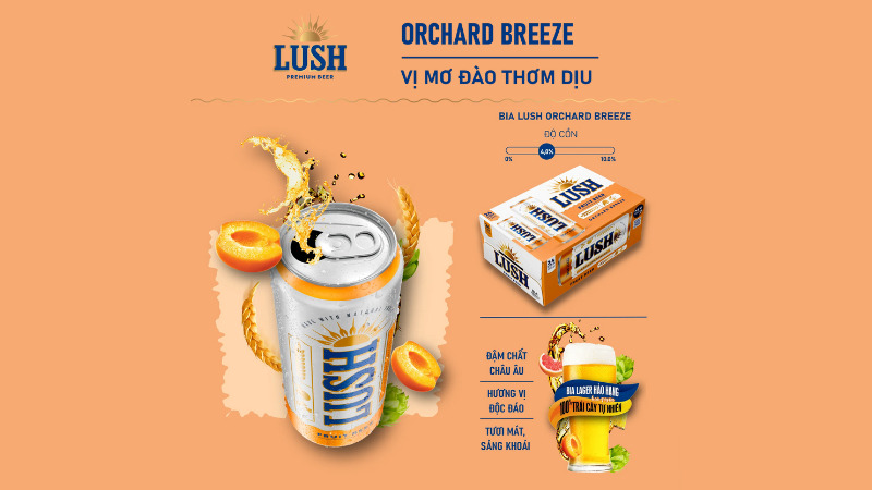 Bia Lush Orchard Breeze vị mơ đào thơm dịu