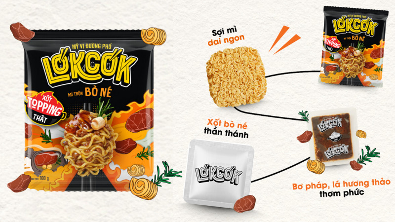 Mì trộn xốt topping thật bò né