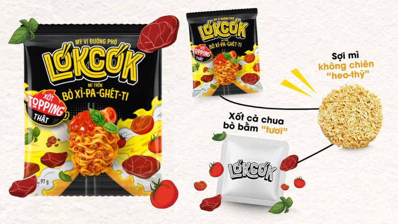 Mì trộn xốt topping thật bò xì-pa-ghét-ti
