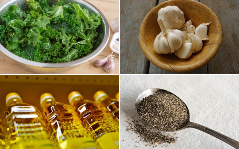 Ingredients for garlic kale stir-fry