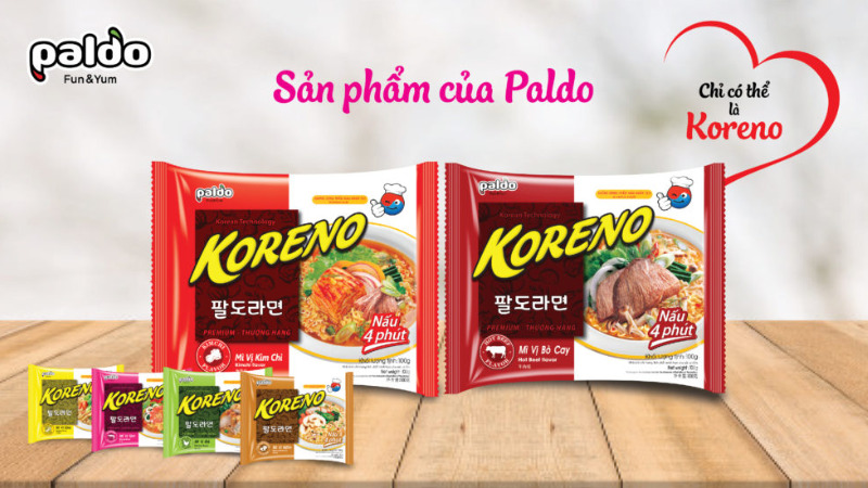 Koreno là thương hiệu mì ăn liền Hàn Quốc được sản xuất bởi Paldo Vina