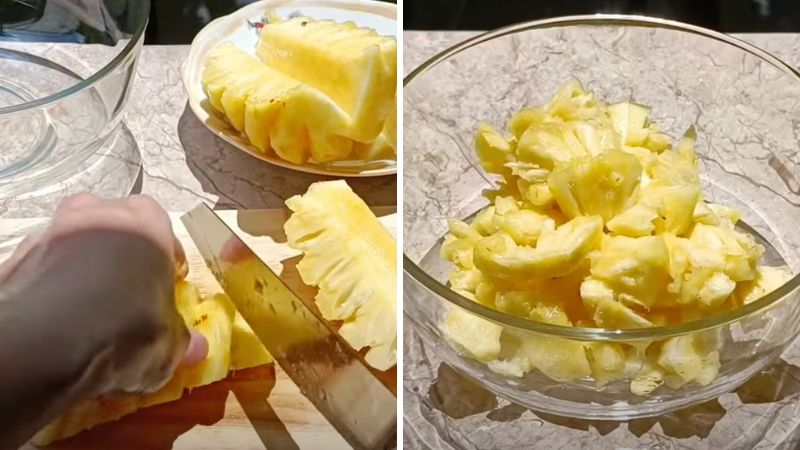 Preparing pineapple