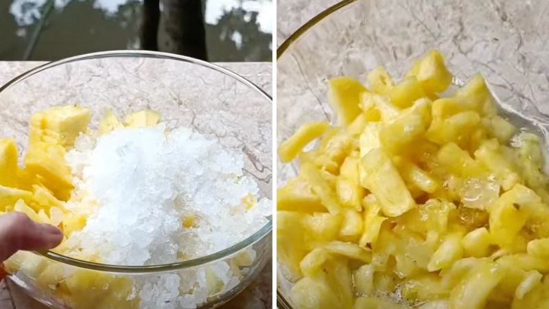 Soaking pineapple with sugar