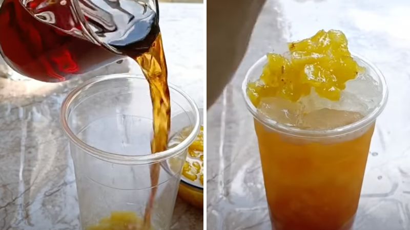 Mixing tea and pineapple