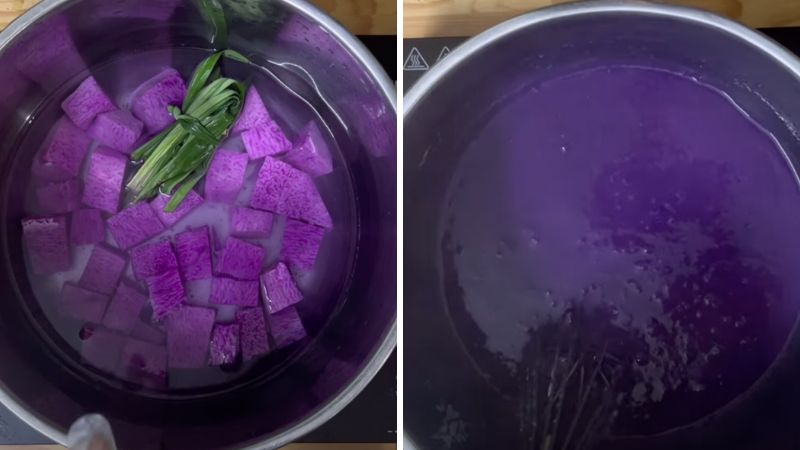 Cooking purple yam dessert