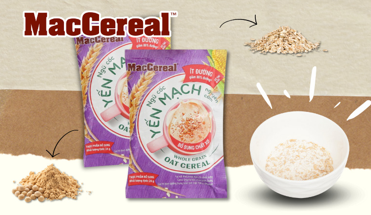Giảm cân hiệu quả cùng ngũ cốc yến mạch nguyên cám MacCereal ít đường 