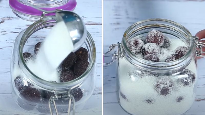 Soaking the fruit in sugar