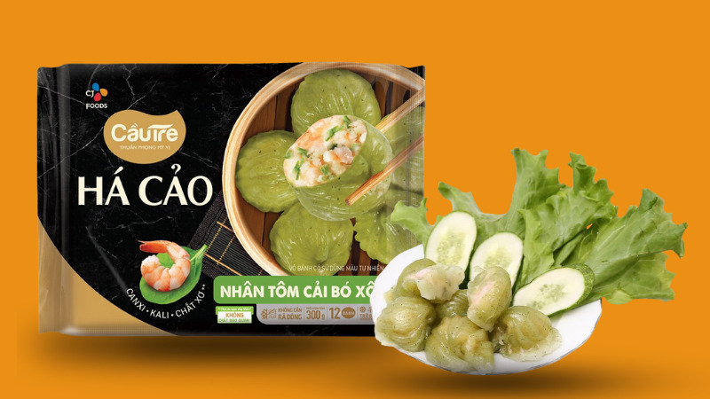 Há cảo Cầu Tre nhân tôm cải bó xôi