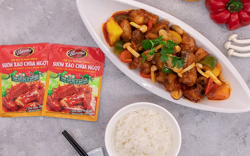 Xốt gia vị hoàn chỉnh sườn xào chua ngọt Barona
