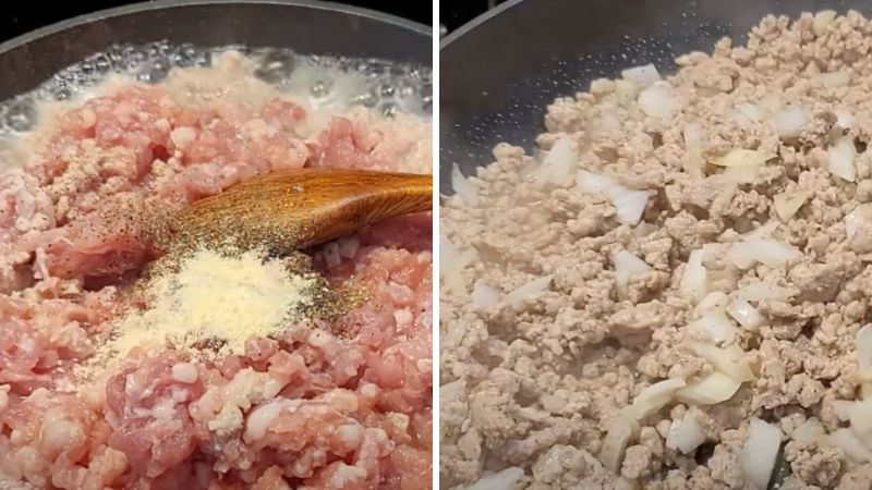 Sautéing the meat filling