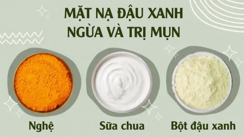 Mặt nạ đậu xanh + sữa chua + nghệ trị mụn