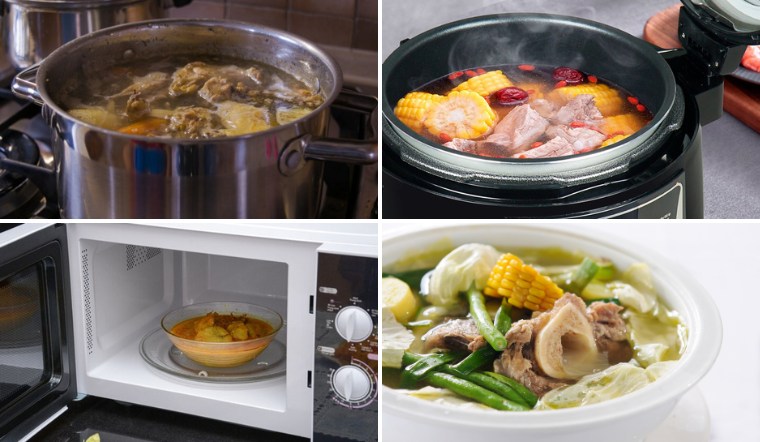 Nấu canh bằng nồi thường, nồi cơm điện hay lò vi sóng để ngon hơn?