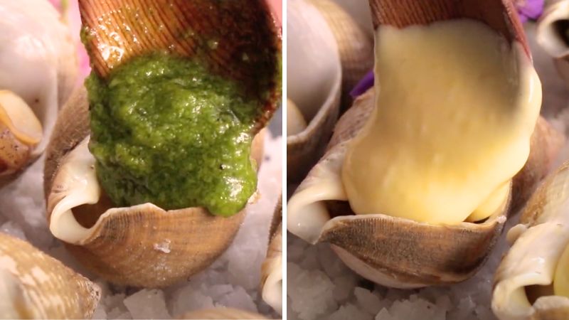 Ốc bulot hấp sốt pesto và hollandaise