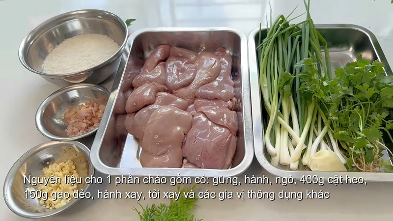 Nguyên liệu làm món cháo cật heo