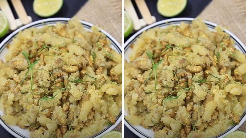 Silkworm pupae fritters as a final dish