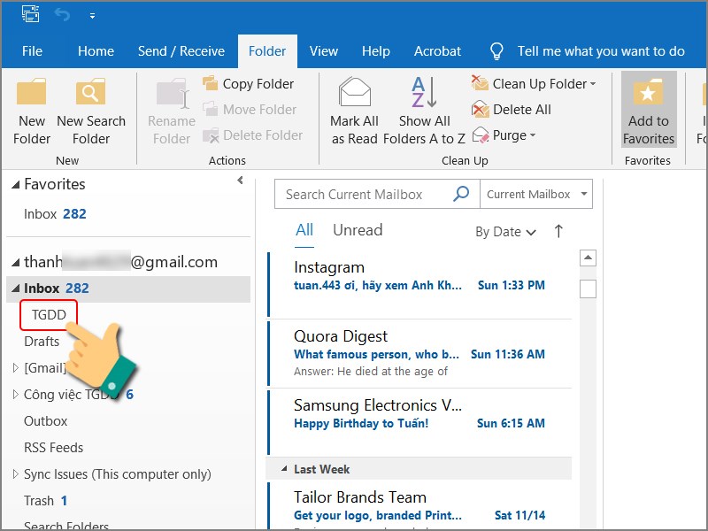 C ch t o th m c trong outlook t ng di chuy n email v ph n lo i