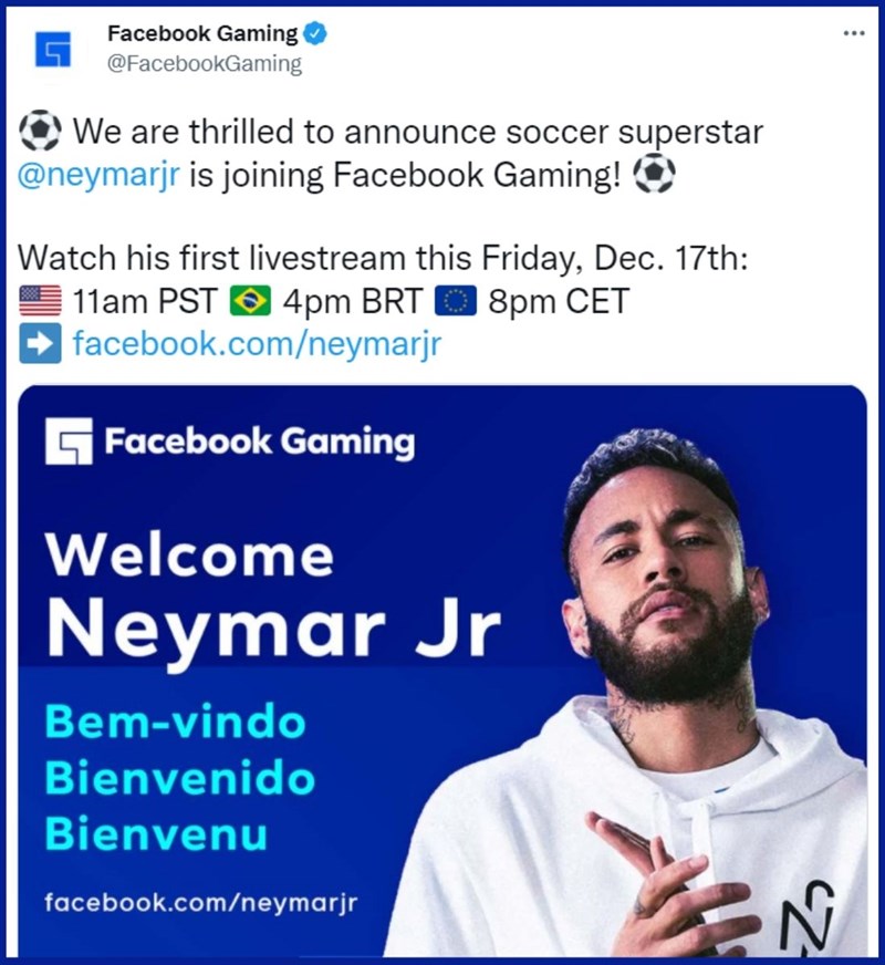 Facebook Gaming ký hợp đồng với ngôi sao bóng đá Neymar