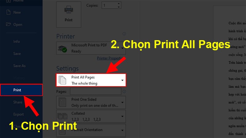 Chọn mục Print > Nhấn vào Print All Pages