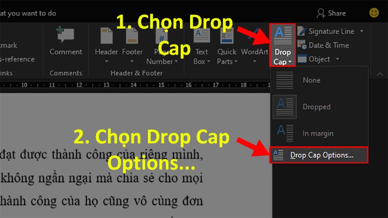 Cách tạo chữ cái to đầu dòng Drop Cap trong Word đơn giản, chi tiết