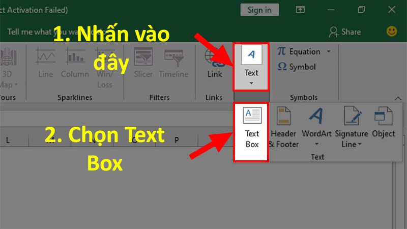 Đi đến phần Text > Chọn Text Box