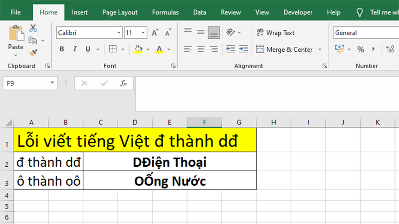 Lỗi gõ tiếng Việt đ thành dđ trong Excel