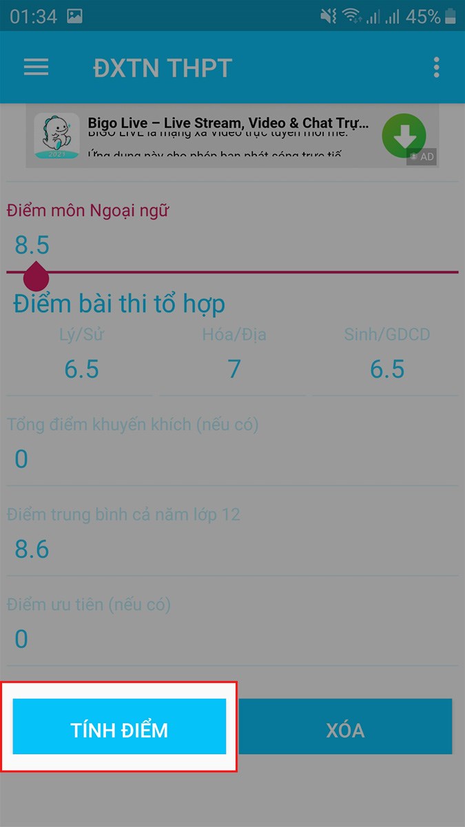 Cách tính điểm tốt nghiệp THPT bằng app Tính điểm THPT 2021