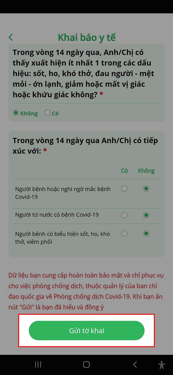 Chọn Gửi tờ khai