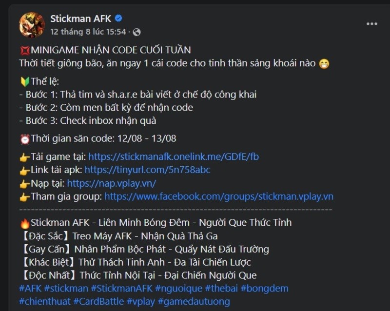 Code Stickman AFK mới nhất 04/2024, được cập nhật liên tục