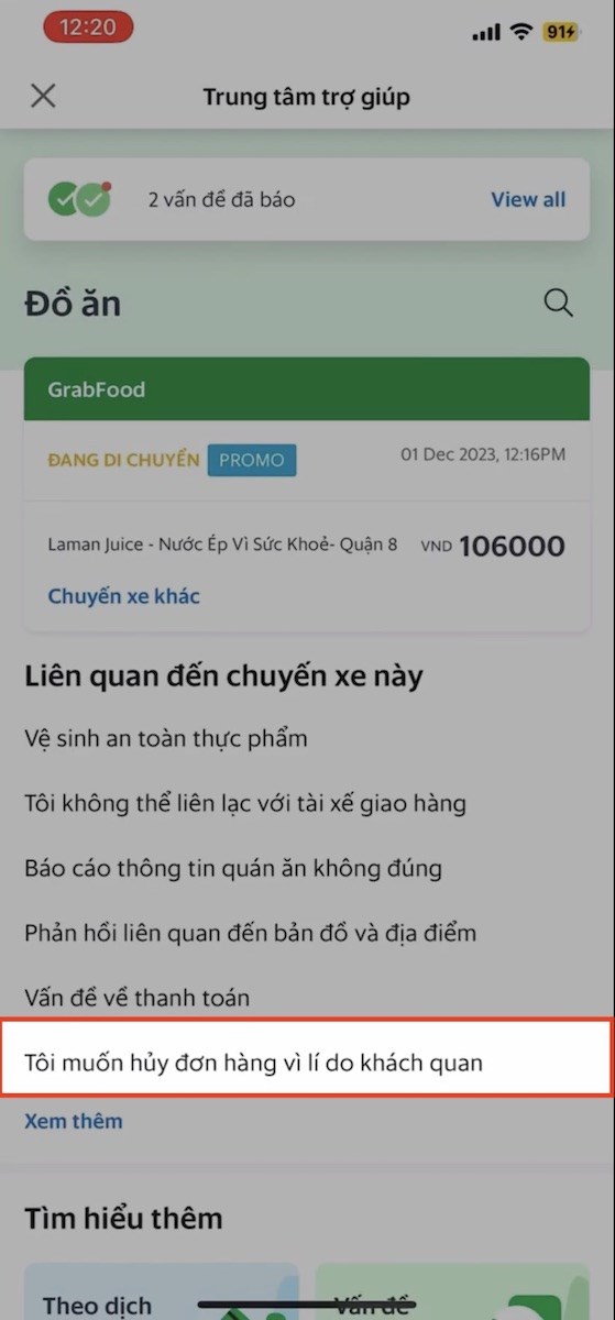 Hướng dẫn cách hủy đơn Grab food nhanh và đơn giản