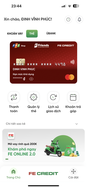 Screenshots FE Onine 2.0: Đăng ký vay tiền online, mua bảo hiểm, mở thẻ tín dụng