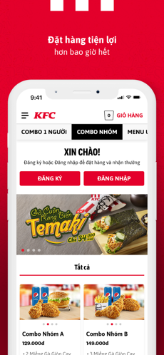 Screenshots KFC Vietnam - Đặt gà rán KFC tại nhà, nhiều ưu đãi khuyến mãi