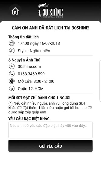 Screenshots 30Shine - Ứng dụng đặt lịch hẹn nhanh chóng tại chuỗi cắt tóc nam 30 Shine