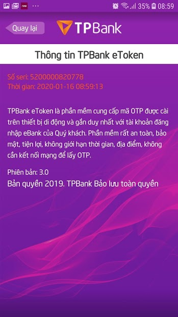 Screenshots TPBank eToken TPBank