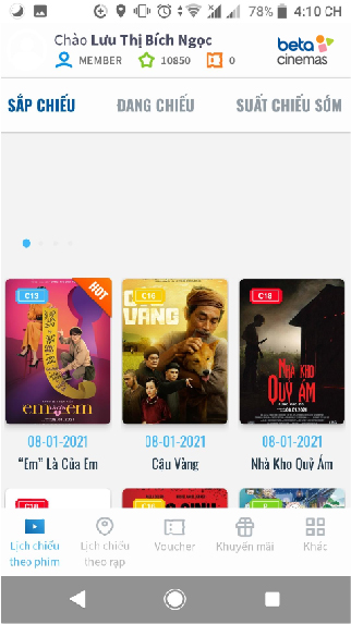 Screenshots Beta Cineplex: Ứng dụng đặt vé và tra cứu lịch chiếu phim