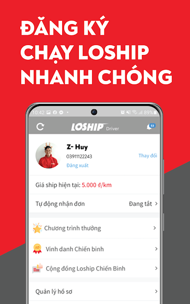 Screenshots Loship - Chiến binh: Đăng ký ship đồ miễn phí
