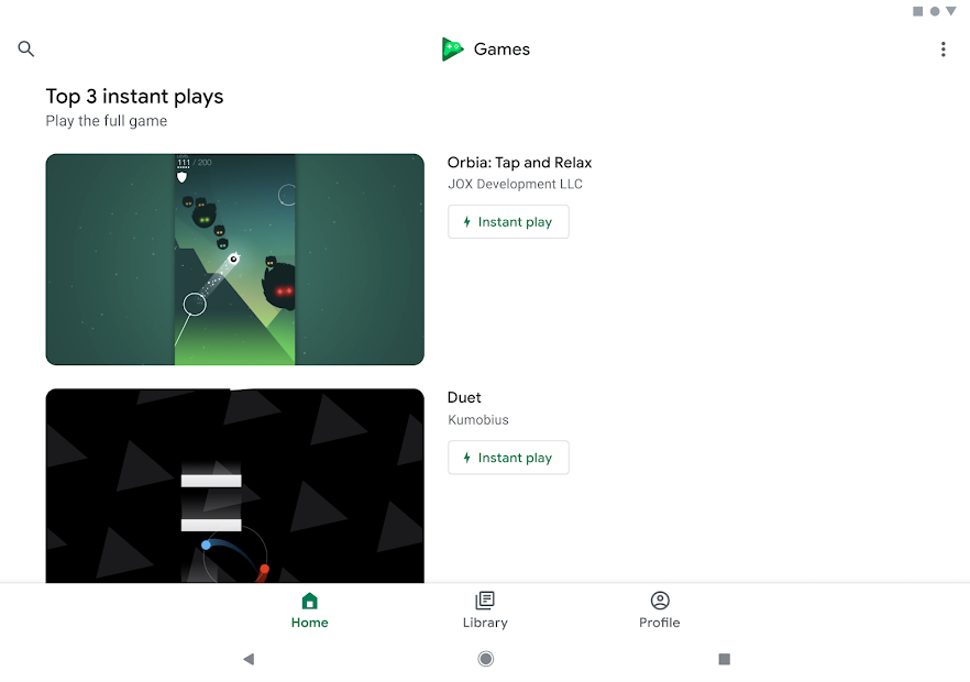 Screenshots Google Play Trò chơi: Chơi game không cần cài đặt