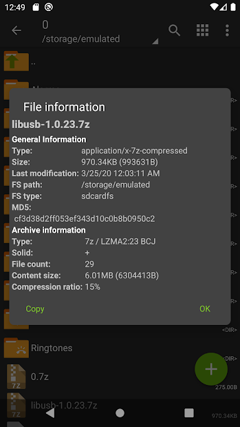 Ảnh chụp màn hình ZArchiver: Tạo và xem file nén 7zip, rar