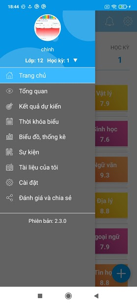 Screenshots Ứng dụng quản lý kết quả học tập, tính điểm trung bình môn