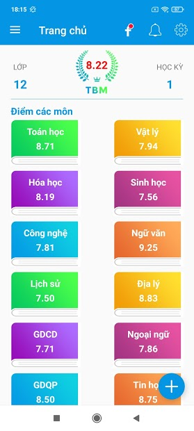 Screenshots Ứng dụng quản lý kết quả học tập, tính điểm trung bình môn